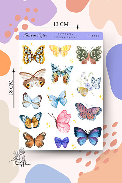 Flowery Paper Butterfly Sticker Sayfası - Defter,Ajanda ,Journal,Scrapbook,iç...