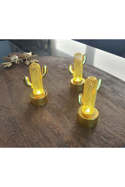 LOVYCO Kaktüs Ledli Mum Tealight Işıklı Dumansız Sarı Pilli Led Mum 3 Adet (P...