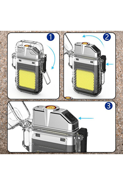 DEKOHOP Fonksiyonlu Outdoor Kamp El Feneri Ve Elektrikli Çakmak Usb Sarjlı Kolay Kullanım