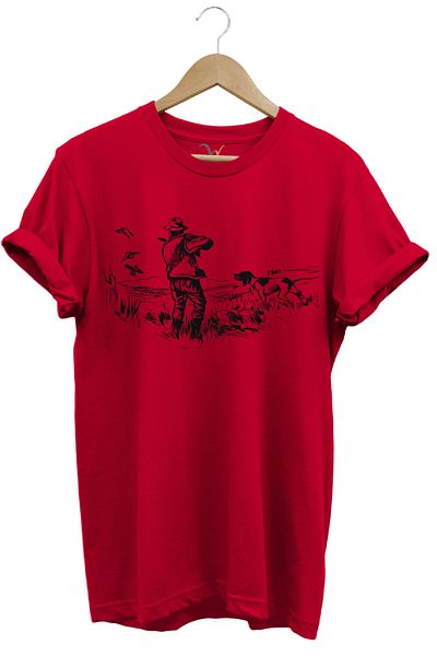 WİDİ Dog Design Printed Setter 100% Cotton Crew Neck Red T-Shirt