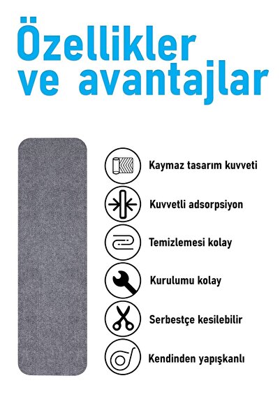 Stepmat Halifleks Yapışkan Tabanlı Merdiven Basamak Paspası Rip Halı Kaymaz Tabanlı - Füme