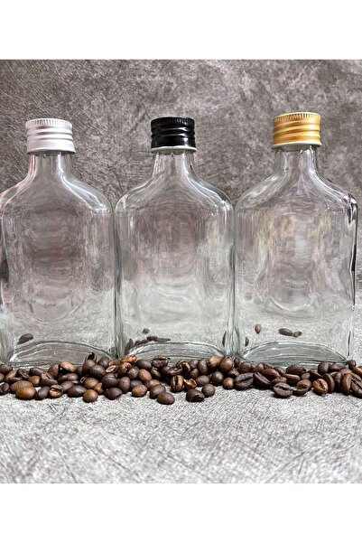 Genel Markalar Cold Brew Şeffaf 200 ml Sızdırmaz Siyah Plastik Kapaklı 6 Adet Yassı Şeffaf Cam Şişe (SOĞUK KAHVE)