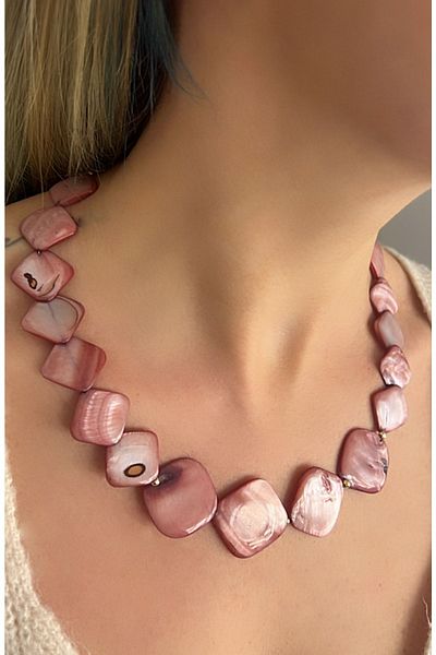 Kutcha Accessories Kutcha Mother of Pearl Natural Stone Necklace Earring Set