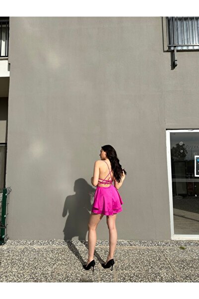 FGKBOUTİQUE Pembe Saten Mini Elbise