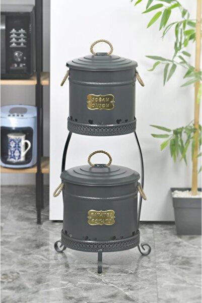 Evistro Metal Standlı 2 Katlı Patates Soğan Saklama Kovası Antrasit