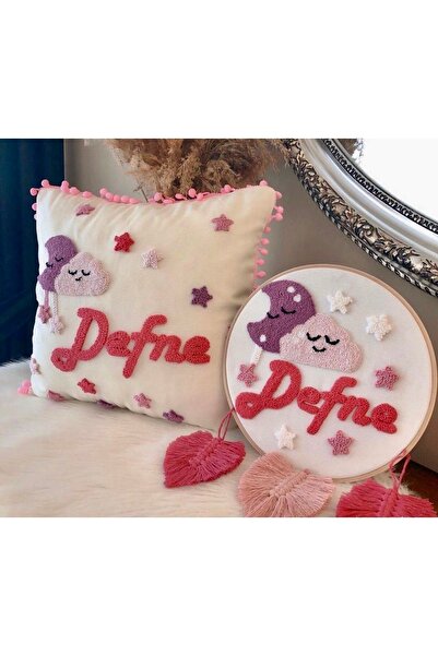 afralya home Bebek Çocuk Odası Isimli Dekoratif Yastık Kılıfı Ve Pano 2'li Ta...