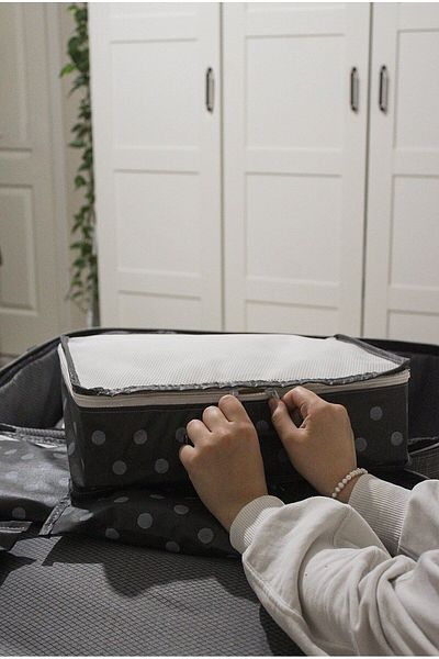 ADARYA HOME 6-Piece Suitcase Organizer Suitcase Organizer Set - Travel Case - Polka Dot Pattern (Grey)