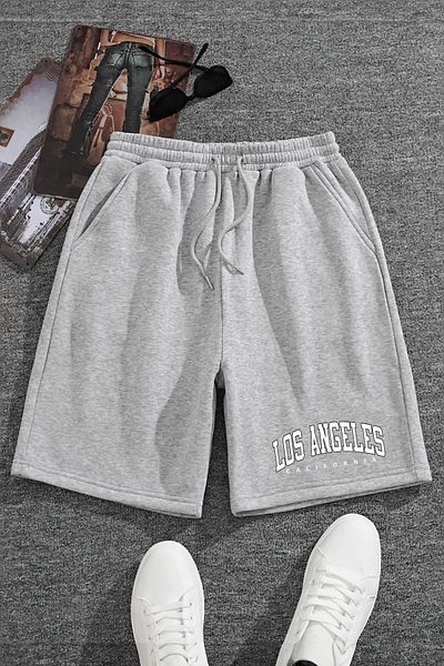 Harmandar Los Angeles Printed Grey Unisex Σορτς - Μονή Τσέπη Γυναικεία/Ανδρικά