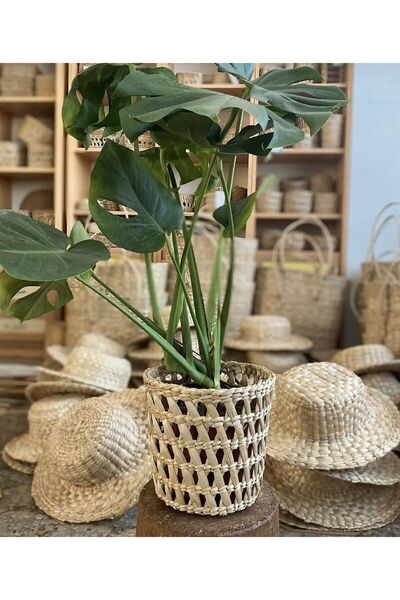 afralya home Hasır Saksılık Yuvarlak Çok Amaçlı Sepet Bahçe Düzenleyici Saksı...