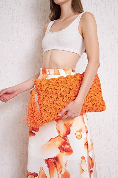 ANJEA Louvre El Örgü Şık Püskül Detay Günlük Ve Plaj Çantası