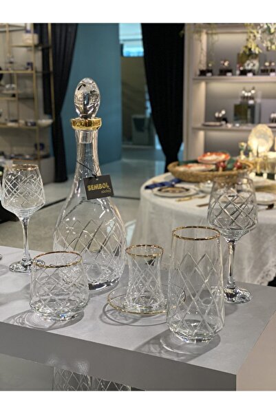 Onedekor Lecce Lüks Kesme 31 Parça Su Takımı Altın Yaldızlı