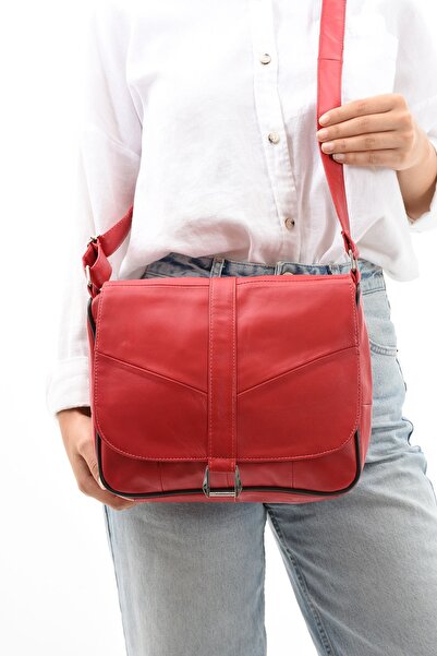 Erzeno Red Genuine Leather Women's Shoulder Bag - With Cover
