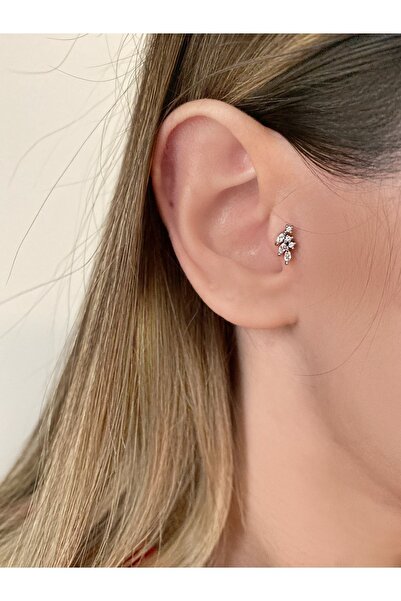 Okkostore Kadın Silver Renkli Yaprak Tragus Kıkırdak Piercing