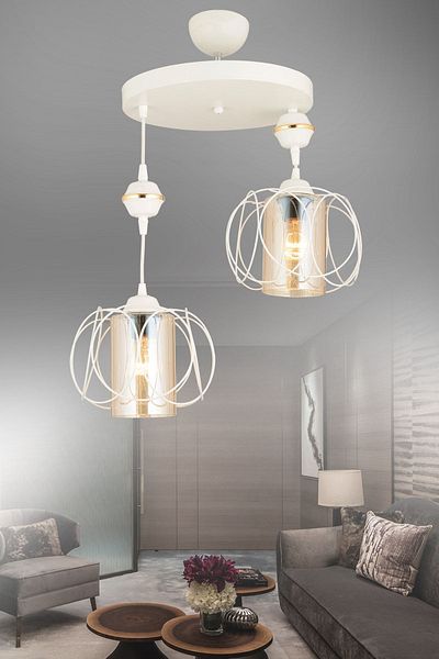 SONSUZ AYDINLATMA&AVİZE Solar Pendant Lamp Set of 2 White Modern Downward Facing Chandelier