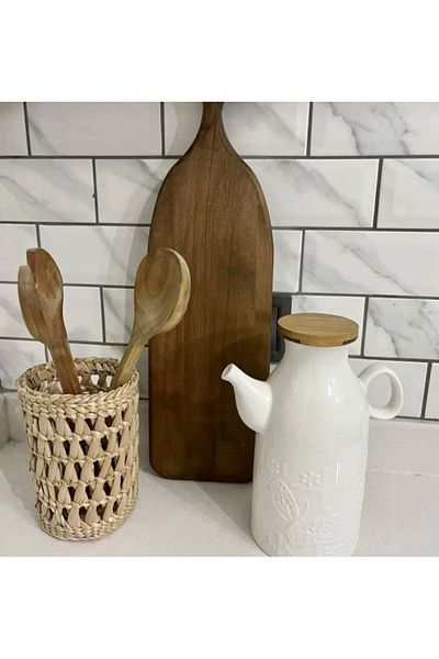 AFRALYAHOME Многофункционална поставка за лъжици от ракита за кухненски плот