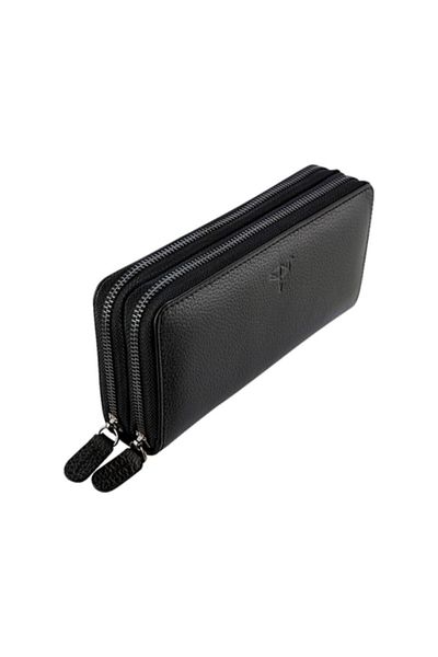 Garbalia Genuine Leather Black Handbag with Phone Compartment Money Portfolio 100% Handmade