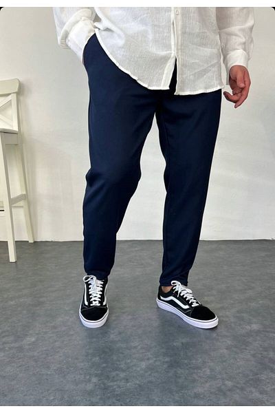 Oliggopol Ανδρικό παντελόνι Boyfriend από ύφασμα Navy Blue με ελαστική μέση με διπλό πόδι Jogger