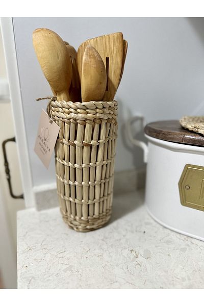 AFRALYAHOME Διακοσμητικό ψάθινο καλάθι πολλαπλών χρήσεων με πλάτος 20 cm - Μαχαιροπήρουνα, κουτάλια και οργάνωση πάγκου