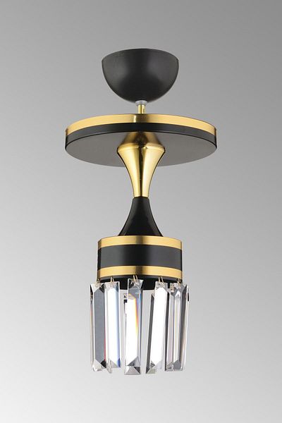 SONSUZ AYDINLATMA&AVİZE Tokyo Single Black Pendant Lamp Crystal Stone Yellow Strip Cylinder Downward Facing Luxury Chandelier