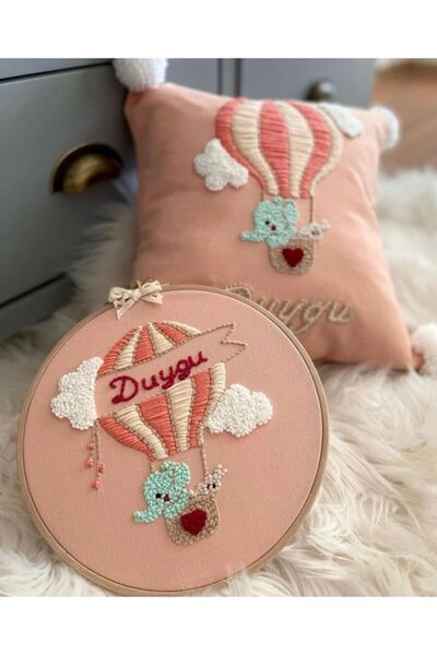 afralya home Bebek Çocuk Odası Isimli Dekoratif Yastık Kılıfı Ve Pano 2'li Ta...