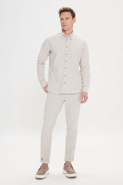 AC&Co / Altınyıldız Classics Béžová košile Slim Fit Oxford - Slim Fit, límeček na knoflíky, bavlna