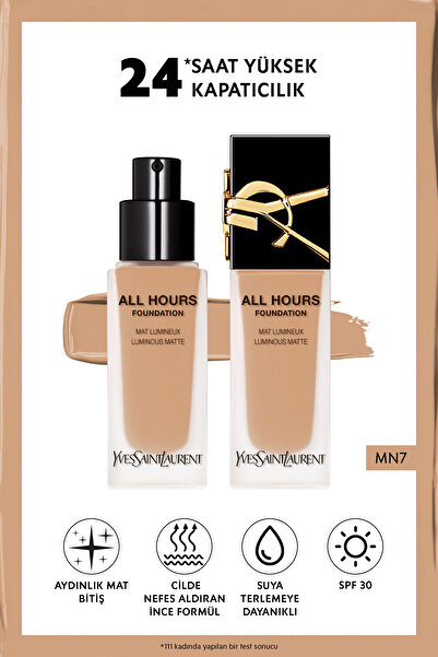 Yves Saint Laurent All Hours Tüm Gün Süren Işıltılı Mat Bitişli Fondöten Mn7 ...