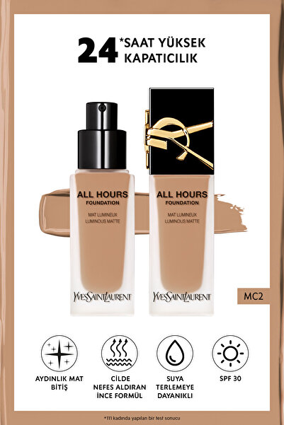 Yves Saint Laurent All Hours Tüm Gün Süren Işıltılı Mat Bitişli Fondöten Mc2 ...