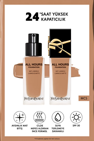 Yves Saint Laurent All Hours Tüm Gün Süren Işıltılı Mat Bitişli Fondöten Mc5 ...