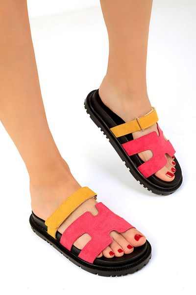 SOHO Fuchsia Suede and Yellow - Women's Slippers 19290