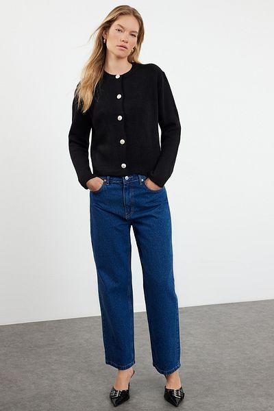 Trendyol Collection Kötött kardigán - kabát megjelenés fekete alapmodell TWOAW24HI00090