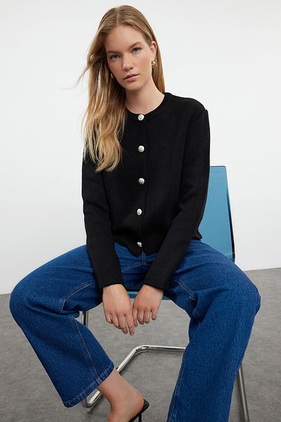 Trendyol Collection Kötött kardigán - kabát megjelenés fekete alapmodell TWOAW24HI00090
