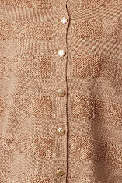 Trendyol Modest Textured Beige Knitwear Cardigan - Towel TCTAW25TH00014