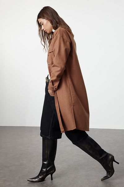 Trendyol Modest Μακρύ χειμερινό πουκάμισο με πλακάκια - διπλή τσέπη TCTAW22UK0067