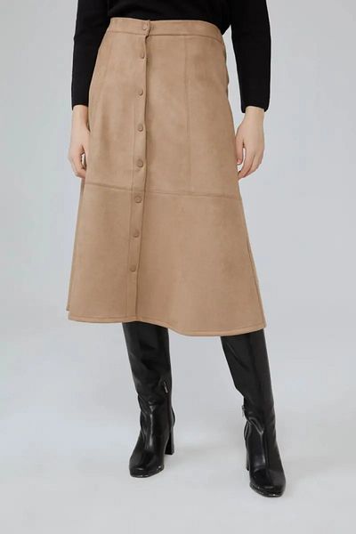 Gusto Suede Long Skirt - Camel