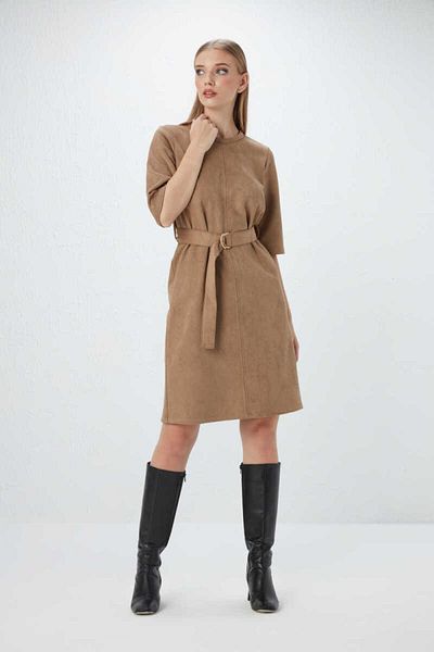 Gusto Suede Dress - Camel