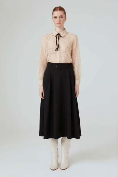 Gusto Flared Long Skirt - Black