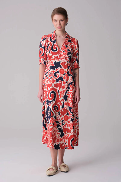 Gusto Floş Satin Long Dress - Red