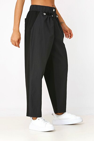 BİZE Önü Yağmurluk Kumaşlı Pantolon - Siyah