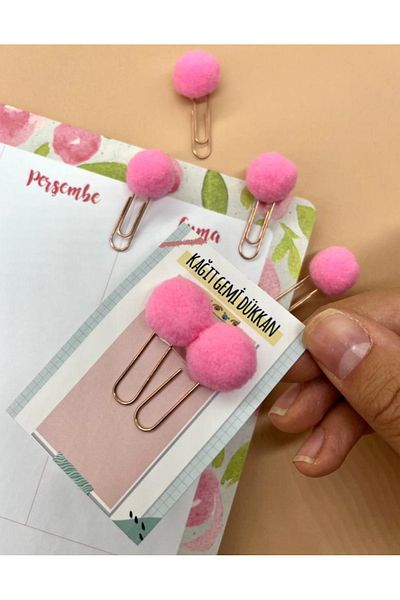 Kağıt Gemi Dükkan Pink 2-pack Pompom Paper Clips