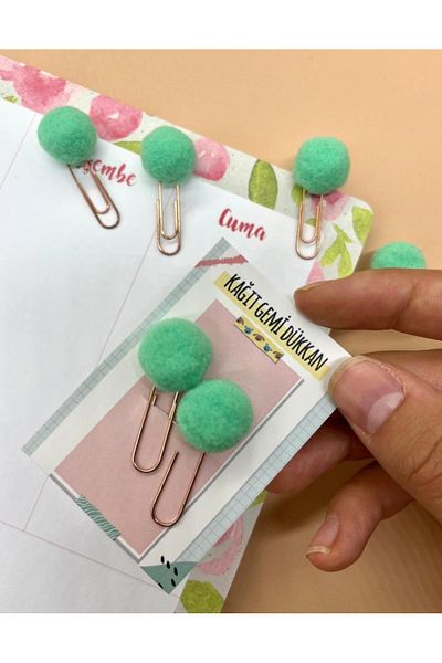 Kağıt Gemi Dükkan Green 2-pack Pompom Paper Clips