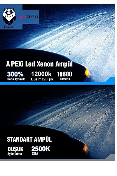 APEXİ Zenon H11 Buz Mavi Led Xenon-şimşek Etkili-10800 Lm 12000k- Yüksek Aydınlatma Gücü