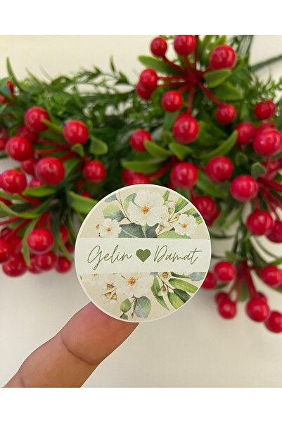 YAPIŞKAN STORE Kişiye Özel Nişan Kına Düğün Beyaz Detaylı Çiçekli Sticker - M...