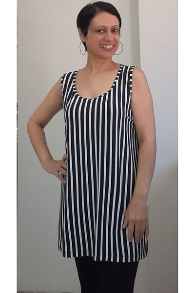 Mertcan Butik Viscose Combed - Black and White Striped Thick Strap T-Shirt