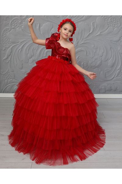Kids Girl's Evening Dress - Wedding Dress, Tarling and Floral Crown Special Occasions for Graduation Wedding