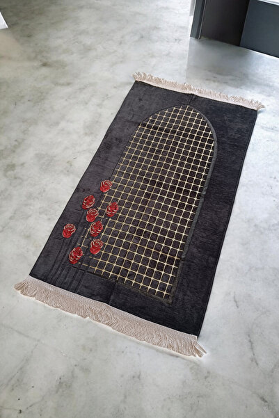 stellare Minimal Çiçek Desenli Ultra Lüks Şönil Dokuma Seccade-Namazlık Hediy...