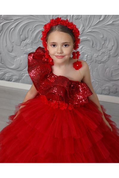 Kids Girl's Evening Dress - Wedding Dress, Tarling and Floral Crown Special Occasions for Graduation Wedding