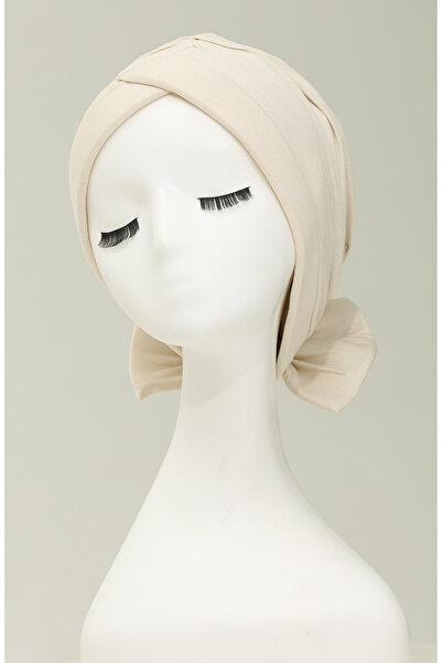 Sahra Şal Dünyası Çift Taraflı Fiyonklu Çapraz Bone Taş Rengi