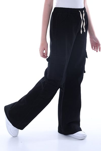 Asortix Girl - Oversize 100% Cotton Jeans, Cargo Pocket and Elastic Waist Pants
