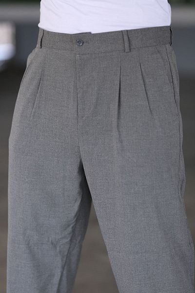 Mamlay SCHOOL GRAY Double Pleated - Relaxed Fit Classic Wide Leg Baggy Pants with Elastic Waist