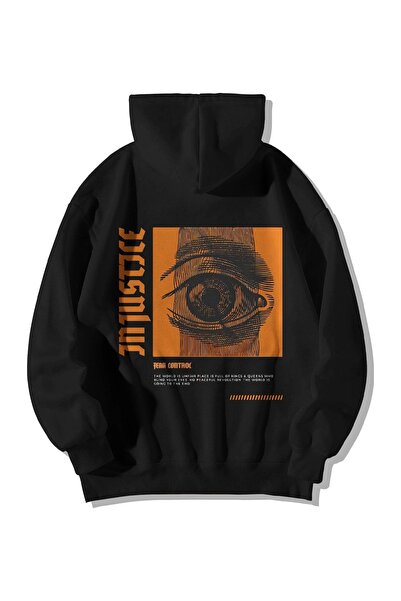 Stadium Siyah Unisex Oversize Hoodie - Fear Control Baskılı Kanguru Cepli Kap...